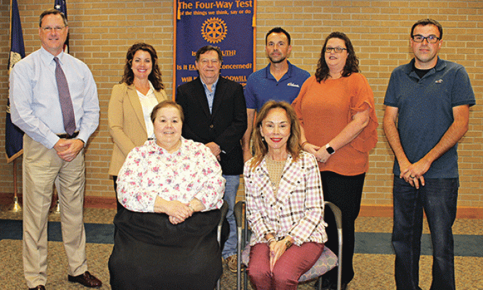 Newly elected Rotary Club officers and board members for July 2024-July 2025 term. Seated, from left, are Pat Dossman, board member; Nancy Sorenson, current president. In back, from left, are Dwight Jodon, board member; Kitty Jo Deshotel, president-elect; Ellis Daigle, president; Coby Clavier, board member; Erika Fontenot, vice president; and Alex Morris, board member. Not pictured are Van Reed, secretary; Shirley Vige, treasurer; and Elizabeth Bergeron, board member.