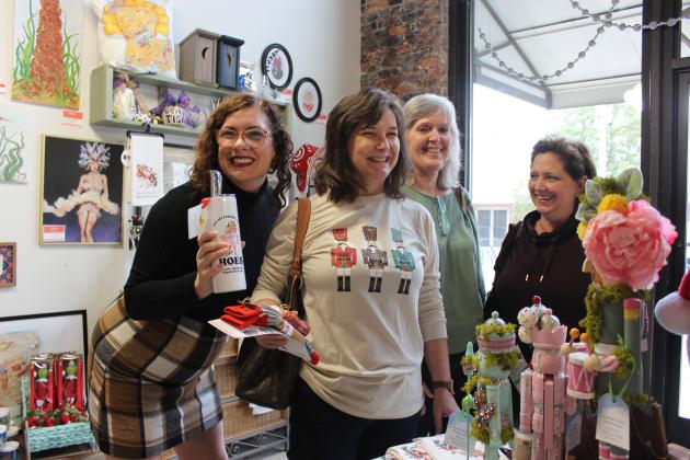Amelia Vidrine Smith, owner of Demitasse Artworks, is pictured with a group of shopping friends at Noel on the Prairie Saturday. From left, are Smith, Pam Givens, Chawana Fontenot and Wendy LaFleur.
