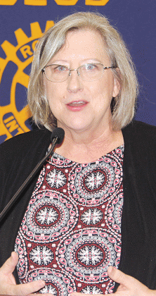 Jerrie LeDoux spoke to the Eunice Rotary Club about Rep. Mike Johnson’s new job as House speaker. LeDoux is Johnson community liaison. (Photo by Myra Miller)