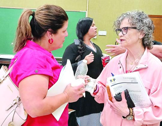 St. Landry Parish School Board members, from left at Tuesday’s committee meetings in Opelousas are Renee Aymond, Tiffany Nolan and Mary Ellen Donatto. (Photo by Bobby Ardoin)
