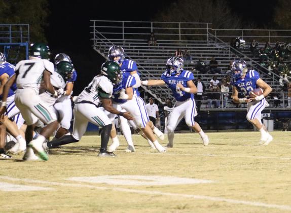 The St. Edmund Blue Jays won 62-18 over Lincoln Prep Friday evening. Pictured are Nathan Driggs, running back and kicker; and Wyatt Dubois, wide receiver and safety. (Photo by Amy Myers)