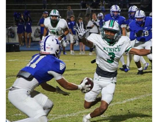 Eunice High Linebacker Tyler Collins tries to stop a pass from being completed. (Photo by Sports Editor Rhett Manuel)