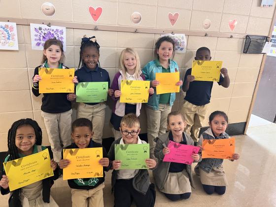 Disguised first grade turkey winners at East are, in front, from left, Emma Andrus, Harlee Williams, Joie Babineaux, Abigail Miller and Dakarri Janice. In back, from left, are Olivia Leger, Decaden Lastrapes, Asher Robinson, Evangeline Manuel and Sofia Garcia.