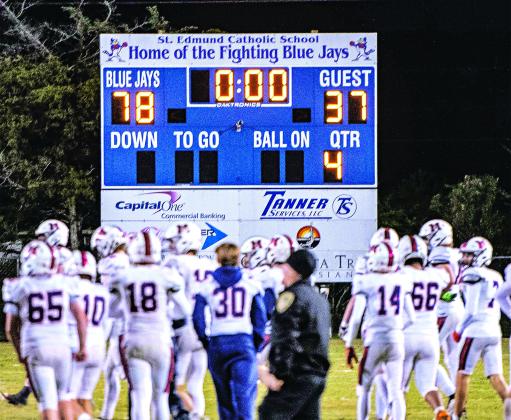 The scoreboard after St. Edmund High School’s historic win on Friday. (Photo by Dwight Jodon)