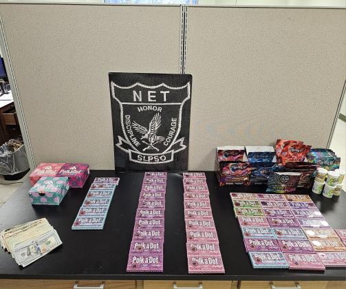 Evidence seized after  a tip to Crime Stoppers resulted in the search of two businesses in Eunice, the seizure of hallucinogenic drugs and the arrest of 27-year-old Eunice man. (Submitted photo)