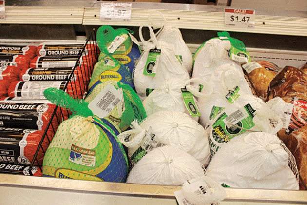 A bin of turkeys ready for Thanksgiving at Super 1 in Eunice on Monday.