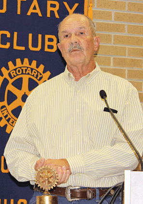 B.D. Fontenot, of Fontenot, speaks at the Eunice Rotary Club meeting on Wednesday. (Photo by Myra Miller)