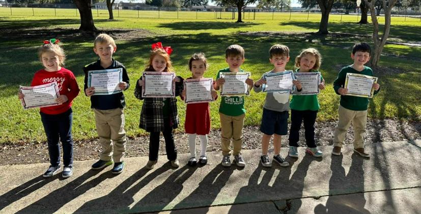 Highland Early Learning Center named its Perfect Attendance for November. In Aimie Fontenot’s class, from left, are Anna-Grace Vidrine, Max Mitchell Love, Emma Broussard, Lucy Ortego, Kohen Huckaby, Gracie Soileau, and Parker Rodriguez.
