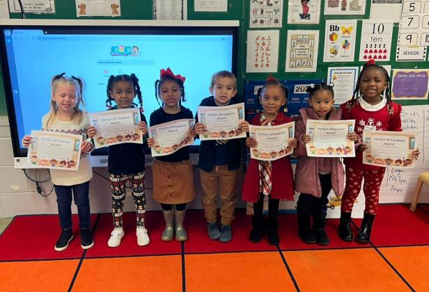 Highland Early Learning Center named its Perfect Attendance for November. In Margo Guillory’s class, from left, are Paisley Shaw, Kinlee Gaspard, A’myra Allen, Logan Hebert, Rhy’lynn Jones, Ariah Richard and Royalty Rideaux.