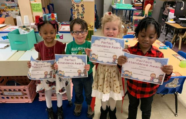 Highland Early Learning Center named its Perfect Attendance for November. In Karla White’s class, from left, Sophia Dupre, Jackson Fontenot, Addelyn Welch and Landon Cesar.