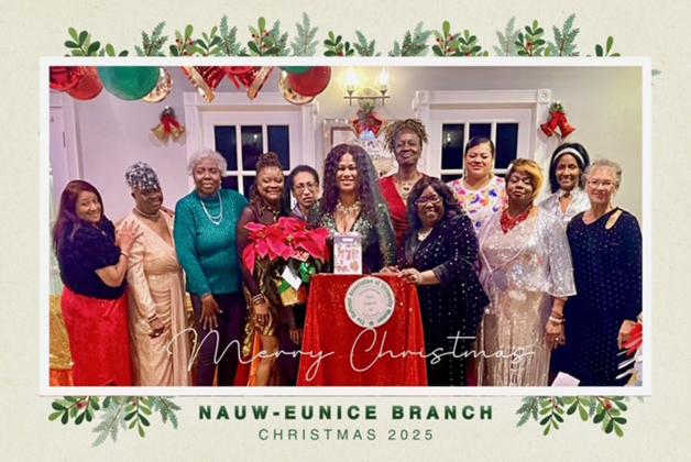 The NAUW Eunice Branch held its “Bling-Bling” celebration recently. The members exchanged gifts, sang Christmas songs and played games. From left, are Gloria Malbrough, Lelia Adams, Carolyn Baldwin, Angela Williams, Wanda Faulk, Shelsy Williams, president, Patricia Harrison, event chair person, Chiquita Domingue, Brittany Arvie, Denise Antoine, Joyce Neville and Betty Jordan.