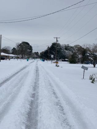 Snow covered 1300 block of College Road in Eunice. (Photo by Myra Miller)