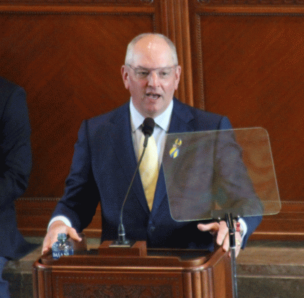 Gov. John Bel Edwards laid out his legislative priorities on Monday in an address to the Legislature. (Photo by Alex Tirado/LSU Manship School News Service)