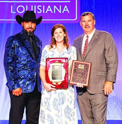 Louisiana Farm Bureau Young Farmers and Ranchers Chair Nicholas Gerace, Outstanding Young Farm Woman Courtney Gerace and Louisiana Farm Bureau President Richard Fontenot. (Submitted photo)