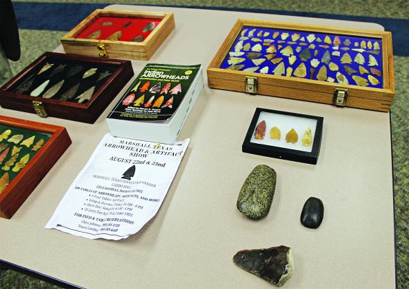 David Guillory brought along some of his arrowhead collections to the Eunice Rotary Club meeting. (Photo by Myra  Miller)
