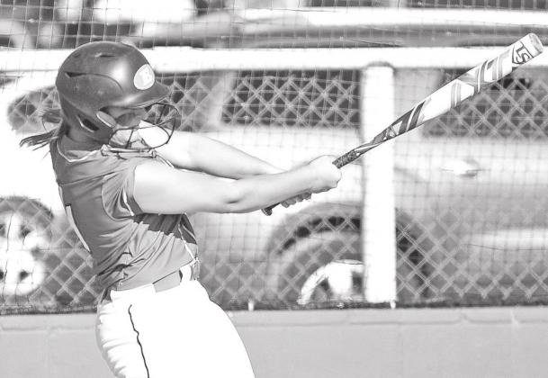 Eunice High’s Alexis Ortego blasts a three-run home run against Eleanor McMain.