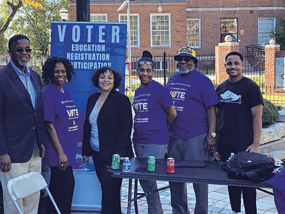 From left, Rev. Dr. Gregory Eason, First Lady Linda Eason, Cheryl Lowery, Deitra Johnson, Sgt. James Hall and a student from Clark Atlanta University at a student voter registration event in Atlanta. (Photo courtesy of Deitra Johnson)