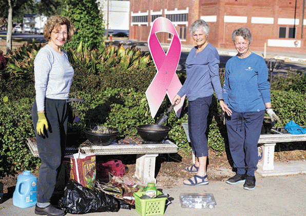 Also shown are Garden Club members, from left, Celeste Gomez, Barbara Wells and Erin Jones work on the Paint it Pink Garden on Park Avenue. Also with the club, but not pictured, was Lynn Pavich. (Photos courtesy of David Simpson)