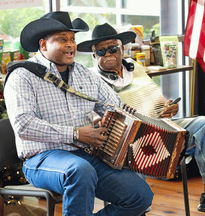 Geno Delafose, left, and Joe Citizen perform at a Zydeco Capital Jam at the St. Landry Parish Visitor Center. (Submitted photo) 