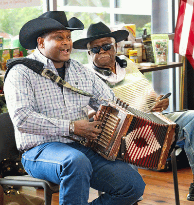 Geno Delafose, left, and Joe Citizen perform at a Zydeco Capital Jam at the St. Landry Parish Visitor Center. (Submitted photo)