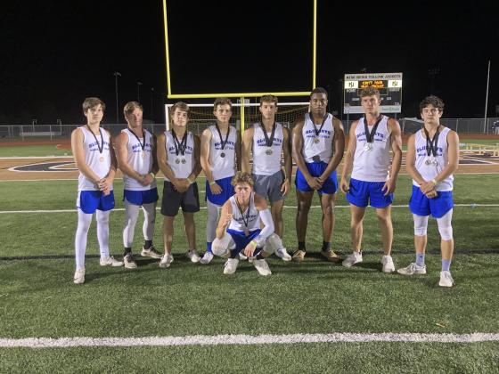 Standing, from left, are Koy Trahan, Taylor Daire, Luke Trahan, Kaleb George, Nic Fontenot, Kieran Davis, Easten Coleman and Alex Fontenot. In front is Gus Brown.