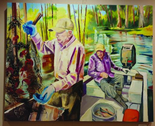 Guys in a boat painting