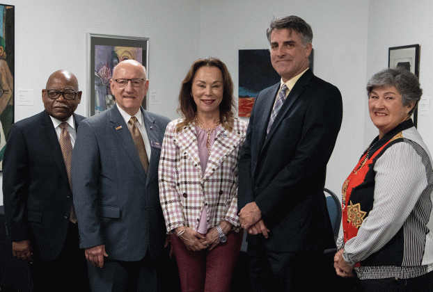 From left, are LSUA College of Allied Heath Dean Haywood Joiner, Ph.D.;  Paul Coreil, Ph.D., LSUA chancellor;  LSU Eunice Chancellor Nancee Sorenson, Ph.D.;  Dr. John Hamlin, vice chancellor for Academic Affairs; and Dottie McDonald, LSU Eunice dean of Health Sciences and Business Technology. (Photo by Nathan Parish/LSUA)