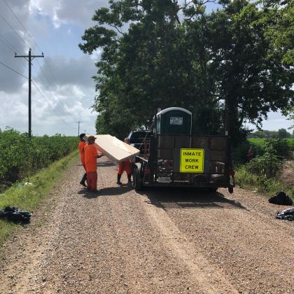 Acadia Parish began an inmate litter abatement crew during June.  Inmates picked up trash on 14 days in various areas of the parish.  During the 14 days, 456 bags of trash were picked up along with numerous items including mattresses, washers, dryers, trampolines and tires.  The program is a cooperative agreement between the Acadia Parish Sheriff’s Office and Acadia Parish Police Jury. (Submitted photo)