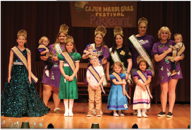 2026 Eunice Royalty were named during a Cajun Mardi Gras Queens &amp; Kings Festival Pageant held Saturday, Jan. 17. From left are Miss Abbigail David, Ms. Jessica Doucet, Teen Miss Amelie Fontenot, Jr. Miss Emma-Kate Reed, Deb Miss Hadley Elkins, Little Miss Remmi Devillier, Petite Miss Julia Bellard, Petite King Grant Elkins, Tiny Miss Callie Wilson, Tiny King Jameson Peters, Toddler Miss Gracelyn Carriere, Toddler King Brayon Colligan, Baby Miss Katherine Levy and Baby King Jai Philayvanh. (Submitted photo)