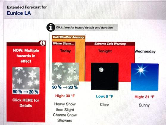 National Weather Service graphic forecast.