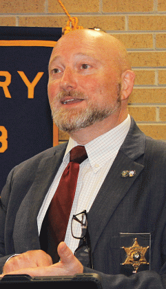 Shane Garrard speaks at Wednesday’s Eunice Rotary Club meeting. (Photo by Myra Miller)