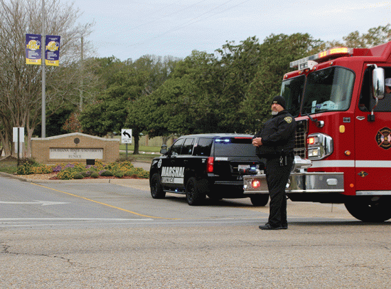 The LSUE campus was blocked off Tuesday morning after a bomb threat. (Photo by Myra Miller)