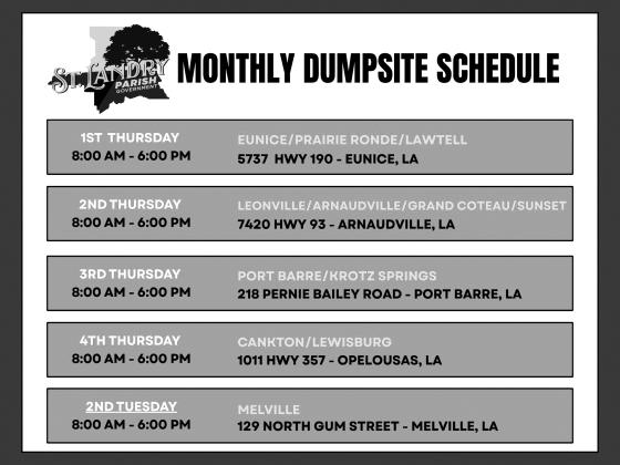 Schedule for monthly Dumpsite