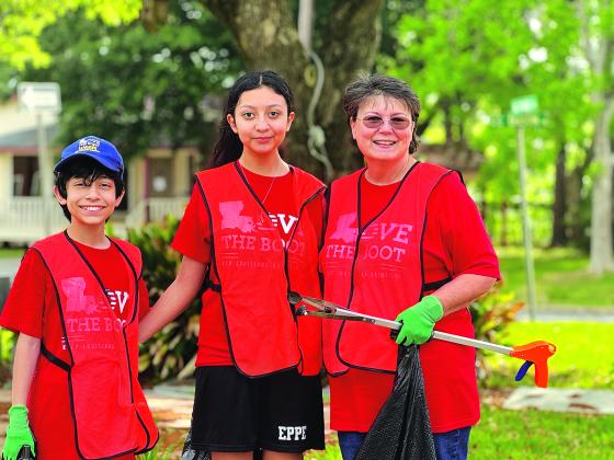 Lynette Ramirez, 16, and her little brother, Cyan, age 11, of Basile spent last weekend picking up trash near City Hall last week with their Nana, Mona Redlich of Eunice. Every year, they volunteer to participate in the event.