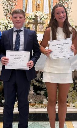 Young Christian of the Year Award was presented to seventh grader Rhett Wimberly and eighth grader Bryn Heinen, students who exemplify Christian values through their faith, character, service, and commitment to living as disciples of Christ.