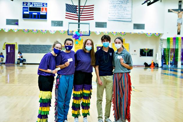 Quiz Bowl Team members at St. Ed Academic Pep Rally.