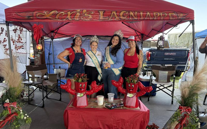 The Eunice Queens were on hand Saturday at the annual Crawfish Etouffee Cook-off as they served as judges for the Showmanship/Booth Decoration competition. Lexi’s Lagniappe placed first in Crawfish Etouffee Cook-off Showmanship/Booth Decoration. From left are Alexis Bourgeois, Teen Miss Eunice Gracie Lou Oliver, Miss Eunice Samantha Gobert and Gabbi Savoy. (Submitted photos)