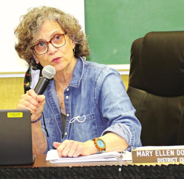 St. Landry Parish School Board member Mary Ellen Donatto is shown at Monday’s meeting. (Photo by Harlan Kirgan)