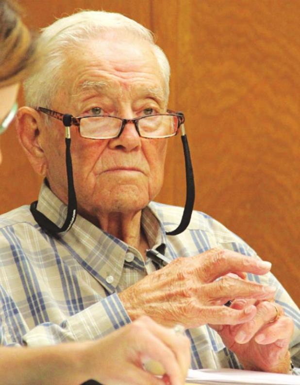 Roger Young at a St. Landry Parish School Board meeting in May 2016. Young, who died Sunday, served 32 years on the School Board. (Photo by Harlan Kirgan)