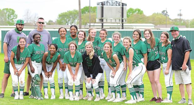 The Eunice High Lady Bobcats celebrate the 2021 District 4-4A softball co-championship. (Photo by Dwight Jodon)