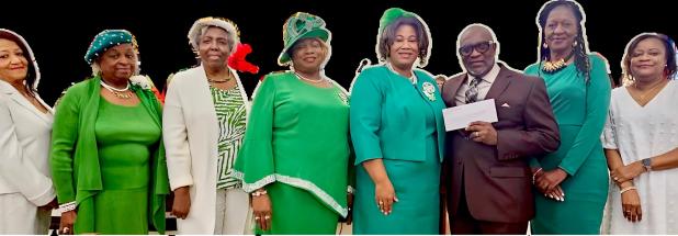 A group of NAUW Eunice Branch members attended New Zion Missionary Baptist Church. From left are Gloria Malbrough, Lelia Adams, Carolyn Baldwin, Denise Antoine, President Shelsy Williams making presentation to the Rev. Allen Ben, Pastor of New Zion Church, Vice President Patricia Harrison and Angela N. Williams.  Not pictured is Henrietta Dupre. (Submitted photos)