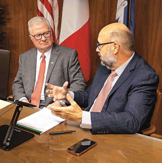 UL Lafayette has joined the Agence Universitaire de la Francophonie, becoming the country’s first member of the international network of French-speaking universities and research institutions. Dr. Fabrice Leroy, right, a professor of French and Francophone Studies, will be the University’s AUF liaison. He and Dr. Joseph Savoie, University president, recently visited with AUF representatives during a virtual welcome meeting. (Photo by Doug Dugas / University of Louisiana at Lafayette) 
