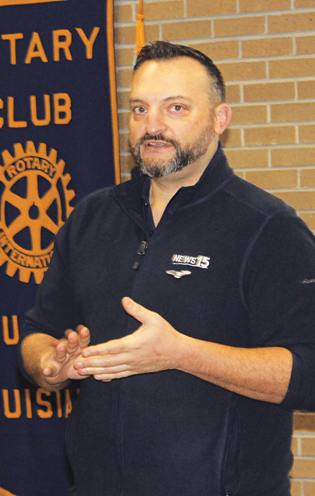 Dan Romero, chief meteorologist of News 15 KADN/KLAF, was the guest speaker Wednesday at the Eunice Rotary Club meeting. (Photo by Myra Miller)