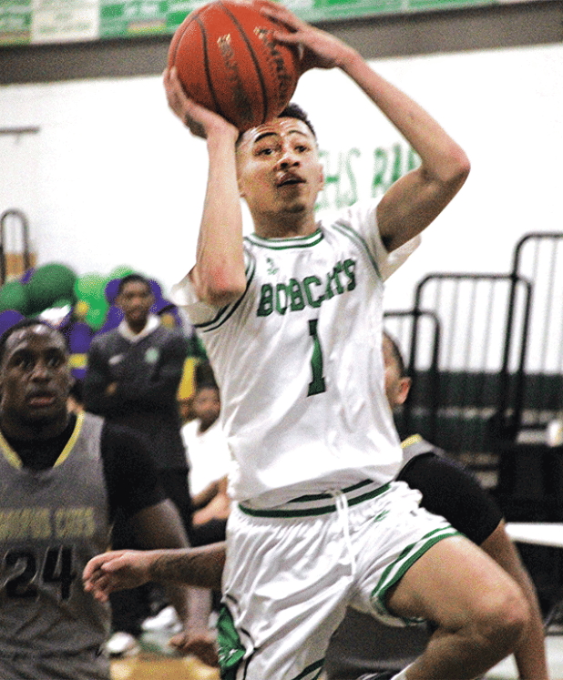 By Rhett Manuel Sports Editor The Eunice High Bobcat boys basketball team isn’t short of guys who have the potential to score 20 points on any given night. But, perhaps none of them are as gifted as senior Brilon Ceasar and when he’s at his best he might be the toughest Bobcat to stop. Friday night he was at his best, pouring in 29 points in a 70-59 win over the Leesville Wampus Cats in District 3-4A play. It improved the Bobcats to 16-9 overall with a 2-1 mark in district play. It was the highlight of a sp