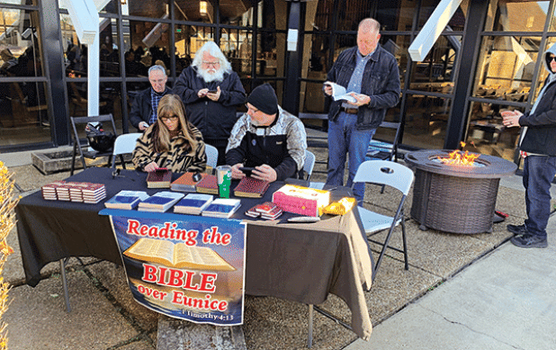 A Read the Bible Across Eunice site at St. Mathilda Catholic Church on Feb. 4. (Submitted photo)