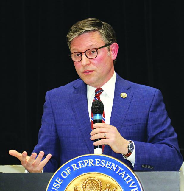 U.S. Rep. Mike Johnson, R-Benton, speaks at a town hall held in Opelousas on Monday. Johnson represents the 4th Congressional District, which now includes all of St. Landry Parish. 