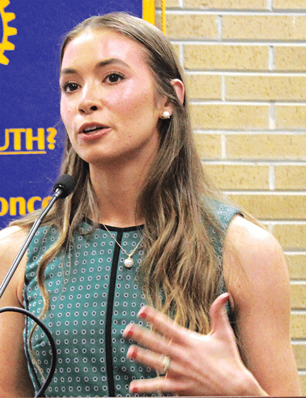 Layne Miller speaks at the Eunice Rotary Club on Wednesday. (Photo by Myra Miller)