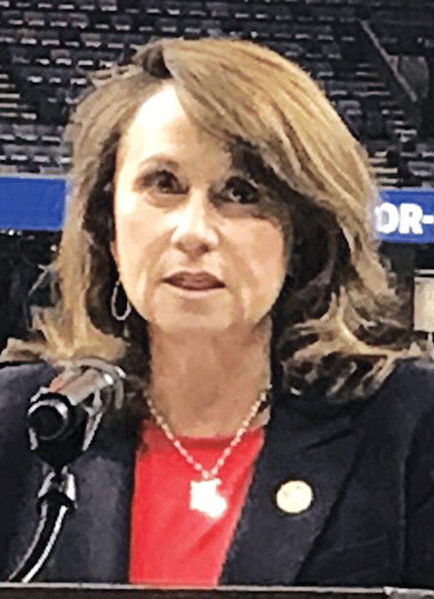 Louisiana Attorney General Liz Murrill speaks at a Nov. 29, 2023, news conference at the Superdome in New Orleans. (Photo by Greg LaRose/Louisiana Illuminator)