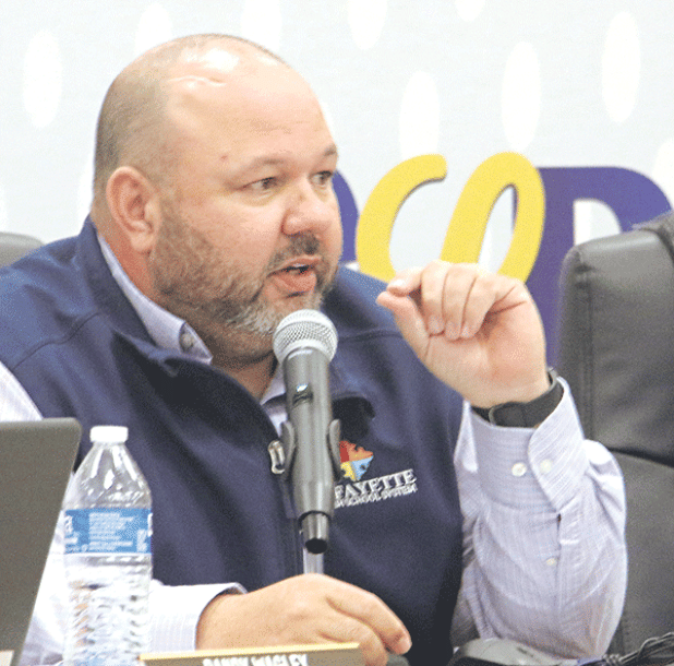 St. Landry Parish School Board member Robert Gautreaux at Tuesday’s committee meeting. (Photo by Harlan Kirgan)