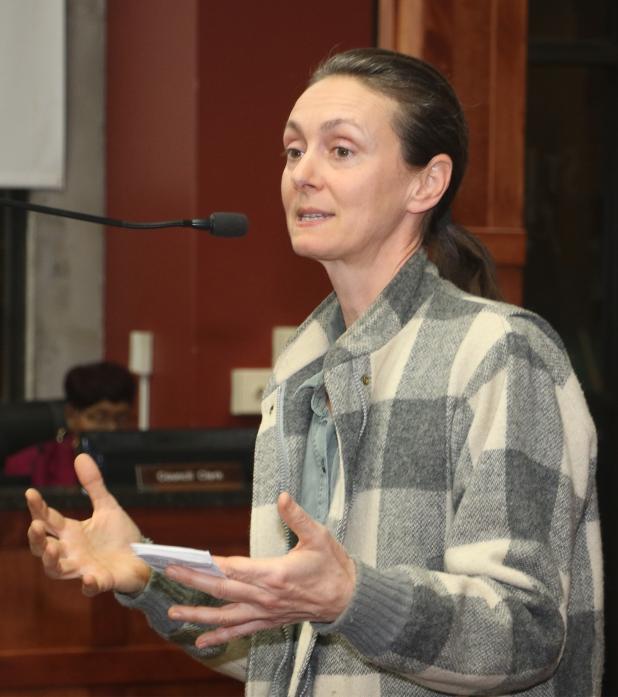 Kimberly Culotta, of the Atchafayala Basinkeepers speaks at the Feb. 19 St. Landry Parish Council meeting. (Photo Harlan Kirgan)